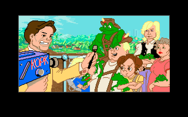 Adventures of Willy Beamish, The IBM PC/Compatibles Screenshot: The famed Turbofrog is being interviewed. Willy is not impressed...
