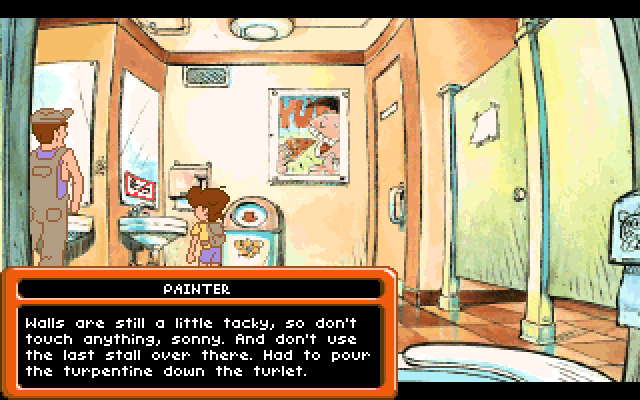Adventures of Willy Beamish, The IBM PC/Compatibles Screenshot: In the bathroom...the painter provides an important clue...
