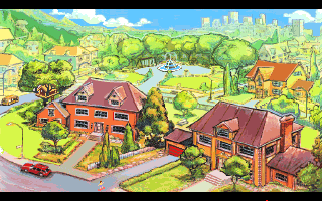 Adventures of Willy Beamish, The IBM PC/Compatibles Screenshot: The view of Willy's home along some other locations that can be visited.