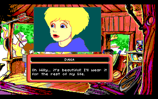 Adventures of Willy Beamish, The IBM PC/Compatibles Screenshot: Dana appreciates Willy's gift...
