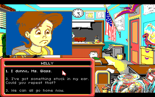 Adventures of Willy Beamish, The IBM PC/Compatibles Screenshot: Caught not paying attention! What response will you choose?