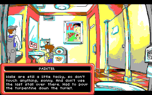 Adventures of Willy Beamish, The IBM PC/Compatibles Screenshot: In the bathroom...an important clue provided by the painter.