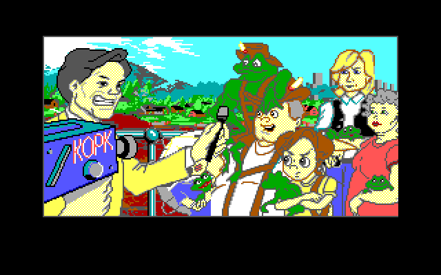 Adventures of Willy Beamish, The IBM PC/Compatibles Screenshot: The famous Turbofrog is being interviewed, much to Willy's chagrin.