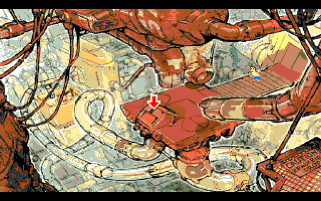 Adventures of Willy Beamish, The Amiga Screenshot: The red arrow indicates you can perform some kind of an action.
