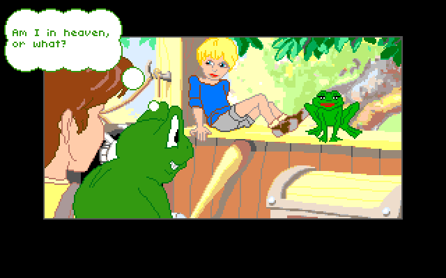 Adventures of Willy Beamish, The Amiga Screenshot: Willy's frog seems to like Dana's frog...
