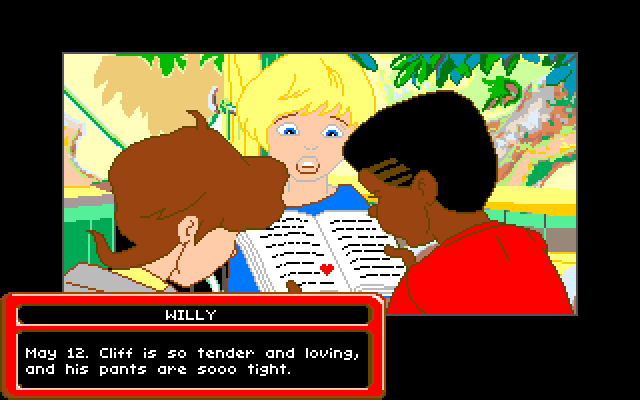 Adventures of Willy Beamish, The Amiga Screenshot: Reading Tiffany's diary (which Willy stole earlier).