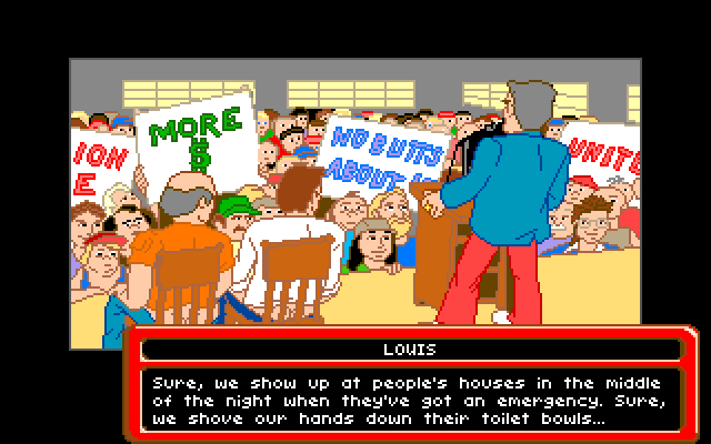 Adventures of Willy Beamish, The Amiga Screenshot: Louis gives a speech...