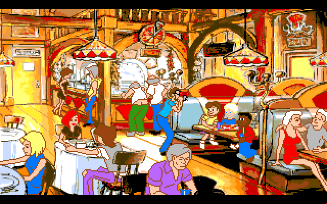 Adventures of Willy Beamish, The Amiga Screenshot: Having your picture taken at the pizza parlor.
