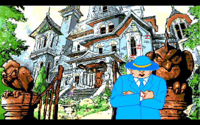 Adventures of Willy Beamish, The Amiga Screenshot: At the mansion...glad the guard fell asleep!