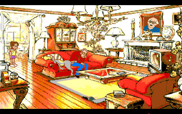 Adventures of Willy Beamish, The Amiga Screenshot: This is the living room; Willy's dad is worried...