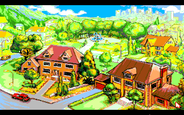 Adventures of Willy Beamish, The Amiga Screenshot: A view of Willy's home, along with a few other locations to visit.