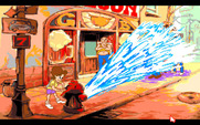 Adventures of Willy Beamish, The for Amiga - The fire hydrant provides a distraction...