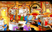 Adventures of Willy Beamish, The for Amiga - Having your picture taken at the pizza parlor.
