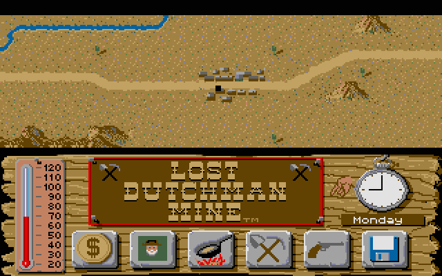 Lost Dutchman Mine Atari ST Screenshot: Overhead view of the town.