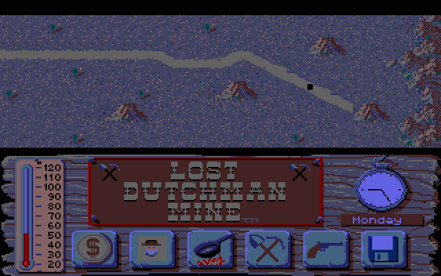 Lost Dutchman Mine Atari ST Screenshot: Night time approaches...