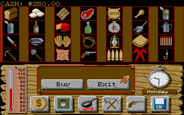 Lost Dutchman Mine Atari ST Screenshot: Visit a shop to buy items.