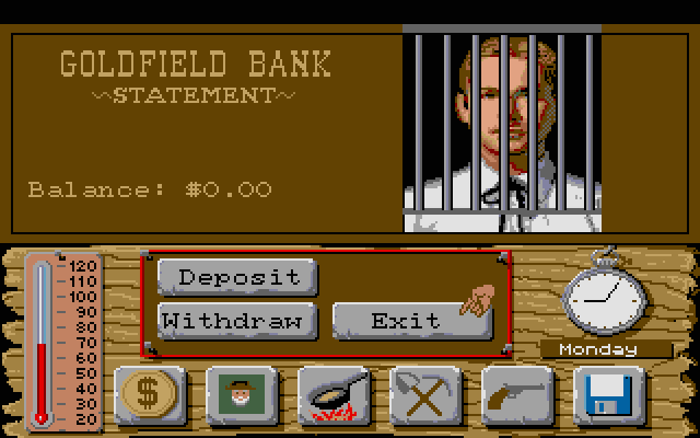 Lost Dutchman Mine Atari ST Screenshot: I need to get some money to purchase supplies!