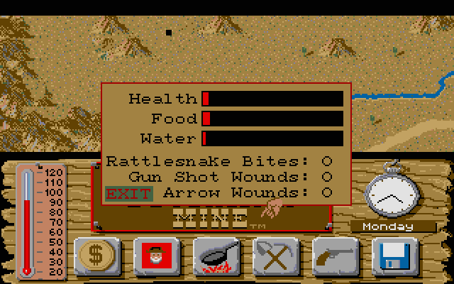 Lost Dutchman Mine Atari ST Screenshot: My health isn't looking good!