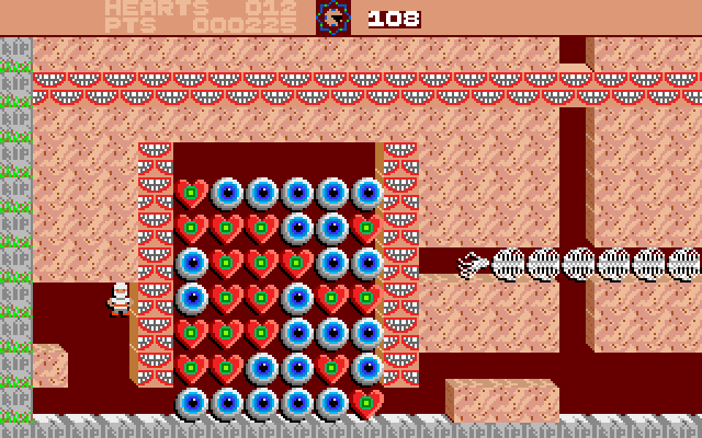 Rockford: The Arcade Game Amiga Screenshot: Oops, I accidentally trapped the hearts I need to collect.