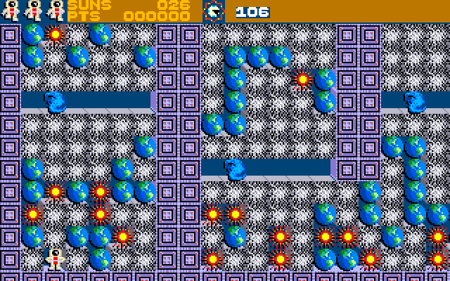 Rockford: The Arcade Game Amiga Screenshot: Start of the first of the "astronaut" levels.