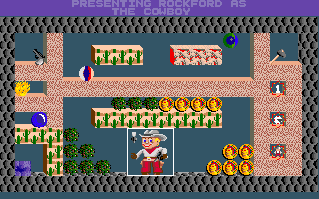Rockford: The Arcade Game Amiga Screenshot: Presenting Rockford as the cowboy!