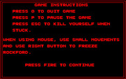 Rockford: The Arcade Game for Amiga - Game instructions.