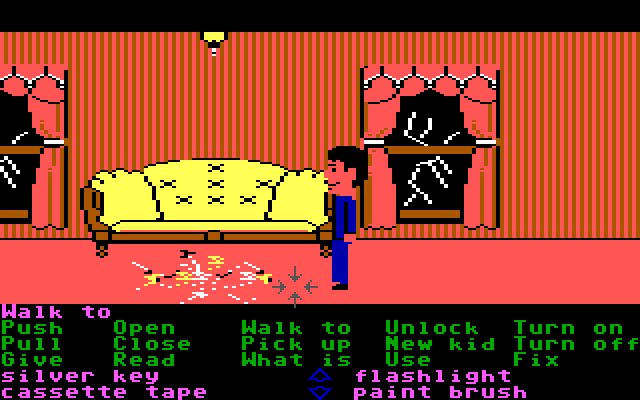 Maniac Mansion IBM PC/Compatibles Screenshot: Oops, I broke a chandelier.
