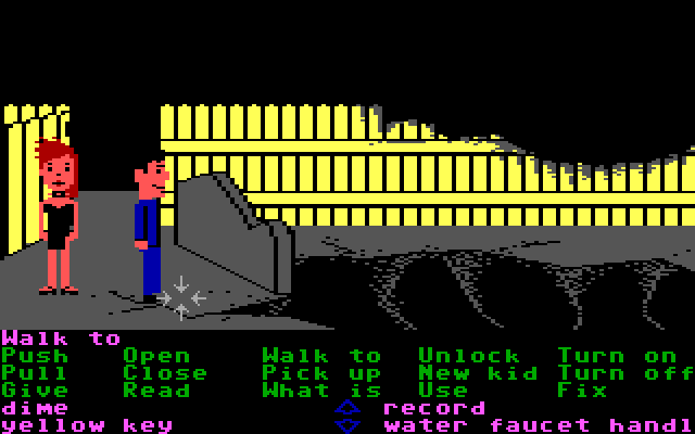 Maniac Mansion IBM PC/Compatibles Screenshot: Things are badly damaged after launching the car.