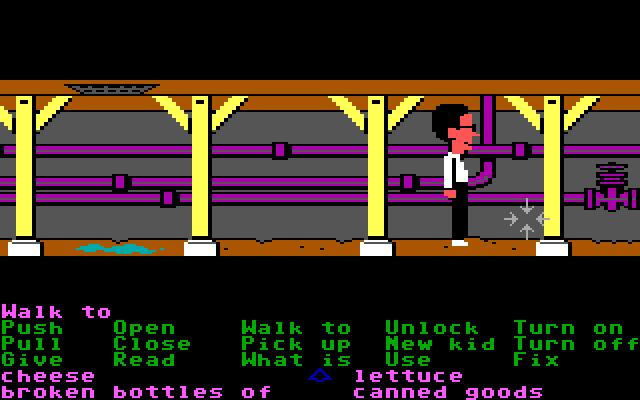 Maniac Mansion IBM PC/Compatibles Screenshot: Exploring the basement.