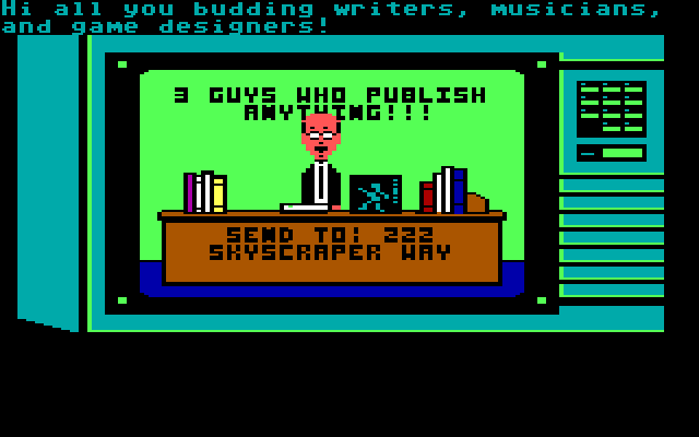 Maniac Mansion IBM PC/Compatibles Screenshot: Watching a television ad...
