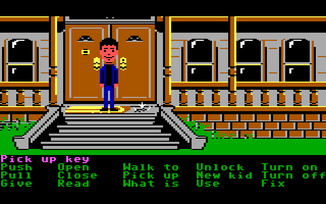 Maniac Mansion IBM PC/Compatibles Screenshot: The front of the house; look, a key!