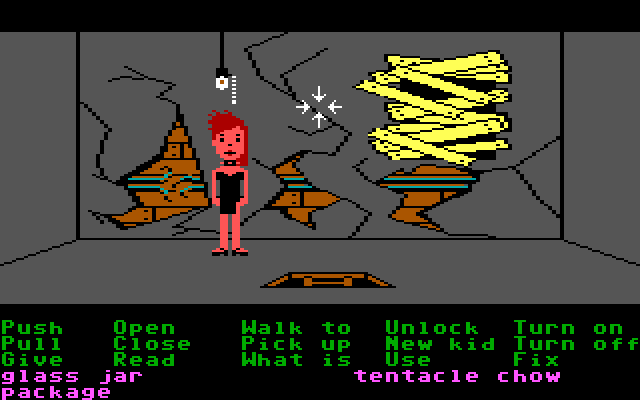 Maniac Mansion IBM PC/Compatibles Screenshot: An empty room...and some broken wires!