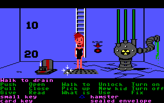 Maniac Mansion IBM PC/Compatibles Screenshot: The bottom of the now empty pool...looks dangerous here!