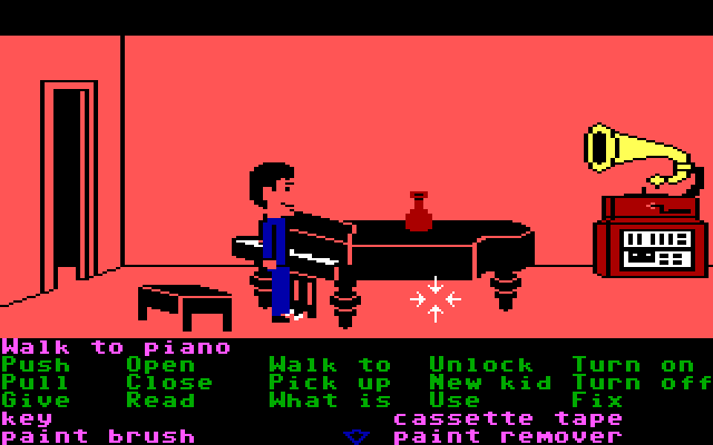 Maniac Mansion IBM PC/Compatibles Screenshot: Some characters can play this piano...but not all of them...