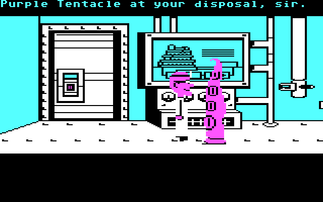 Maniac Mansion IBM PC/Compatibles Screenshot: Purple Tentacle can cause trouble for you.