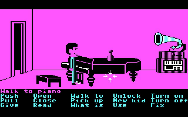 Maniac Mansion IBM PC/Compatibles Screenshot: Some characters can play this piano...