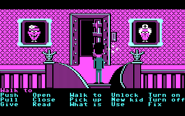 Maniac Mansion IBM PC/Compatibles Screenshot: At the top of the stairs...