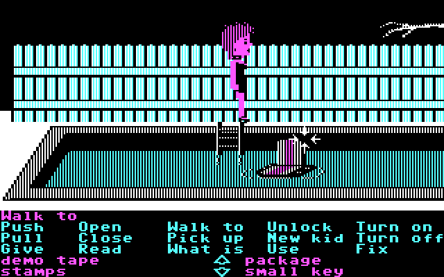 Maniac Mansion IBM PC/Compatibles Screenshot: How can I reach that radio floating in the pool?