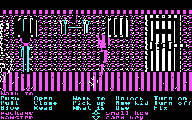 Maniac Mansion IBM PC/Compatibles Screenshot: There is a way to sneak out of the dungeon if two kids are there...