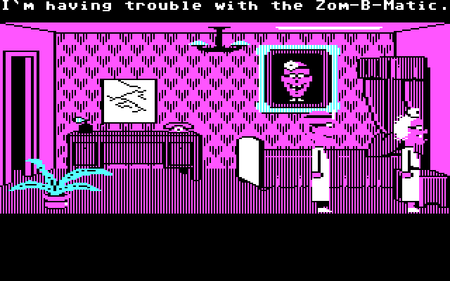 Maniac Mansion IBM PC/Compatibles Screenshot: A Zom-B-Matic? That can't be good!