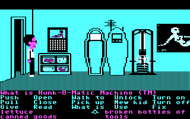 Maniac Mansion IBM PC/Compatibles Screenshot: Hmm, an exercise machine...