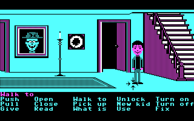 Maniac Mansion IBM PC/Compatibles Screenshot: One of the hallways in the mansion.