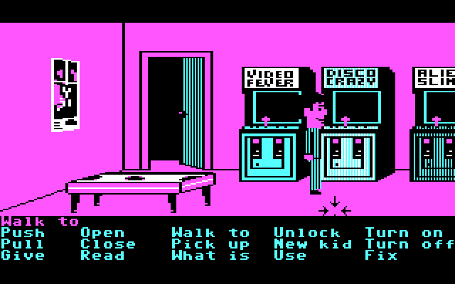 Maniac Mansion IBM PC/Compatibles Screenshot: Neat, it's an arcade room!