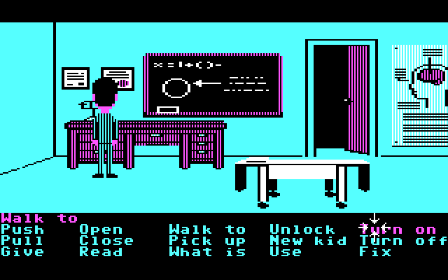 Maniac Mansion IBM PC/Compatibles Screenshot: Some rooms start out dark until you find the light...