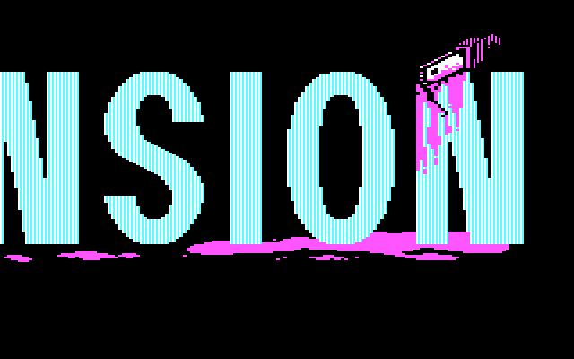 Maniac Mansion IBM PC/Compatibles Screenshot: The end of the game title...with a chainsaw.