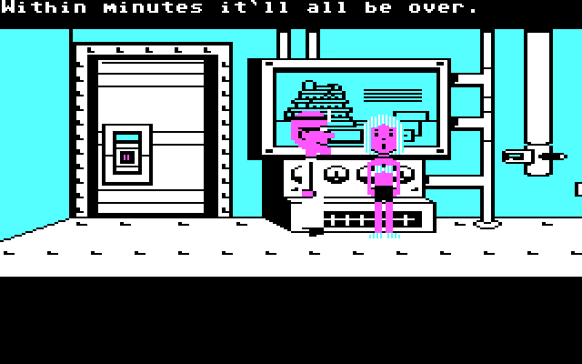 Maniac Mansion IBM PC/Compatibles Screenshot: A cutscene with Dr. Fred and Sandy...