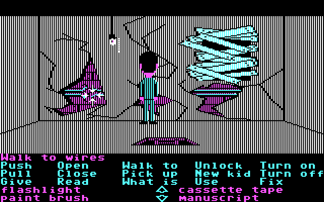 Maniac Mansion IBM PC/Compatibles Screenshot: These wires need to be repaired.