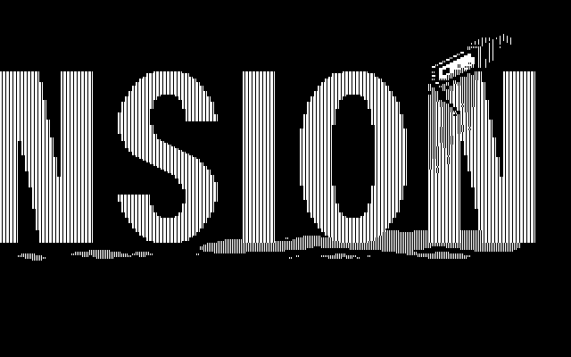 Maniac Mansion IBM PC/Compatibles Screenshot: The end of the game title...with a chainsaw...