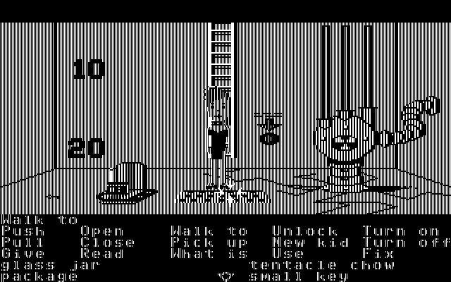 Maniac Mansion IBM PC/Compatibles Screenshot: Here's the bottom of the pool when it's empty.