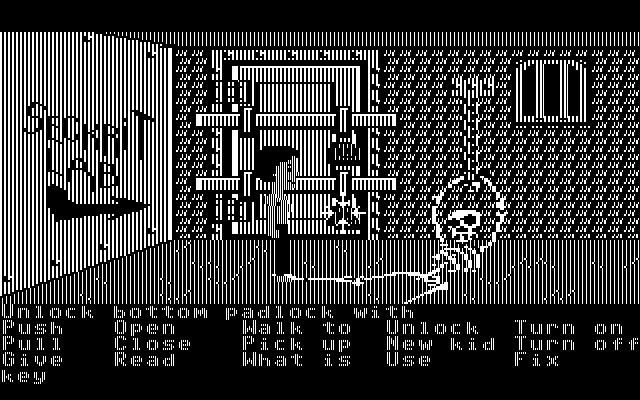 Maniac Mansion IBM PC/Compatibles Screenshot: Looks like the secret lab is this way! If only I could open the door...